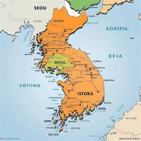 Premium Photo | South Korea map with borders cities capital Seoul and