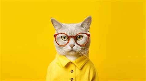 Premium AI Image | Cat wearing glasses with a yellow background