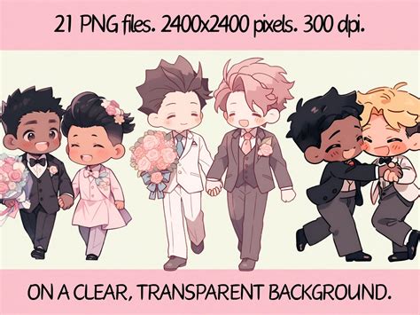 Kawaii Chibi Gay Couples Clipart Bundle Commercial Use And Transparent Background PNG For