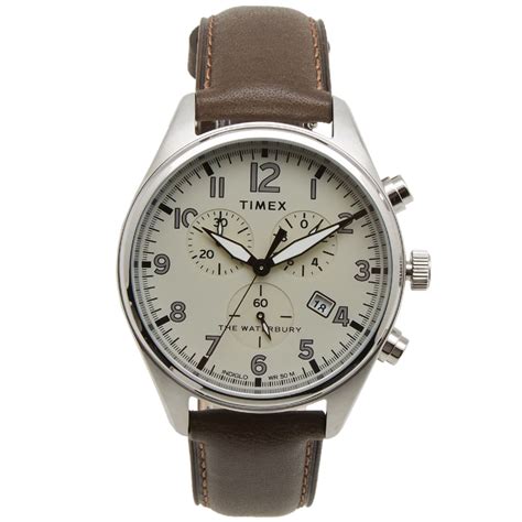 Timex Waterbury Traditional Chronograph Watch Brown And Natural End