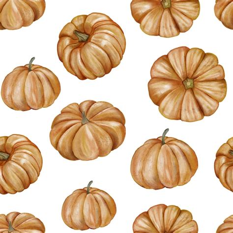 Premium Psd Pumpkin Harvest Watercolor Seamless Pattern