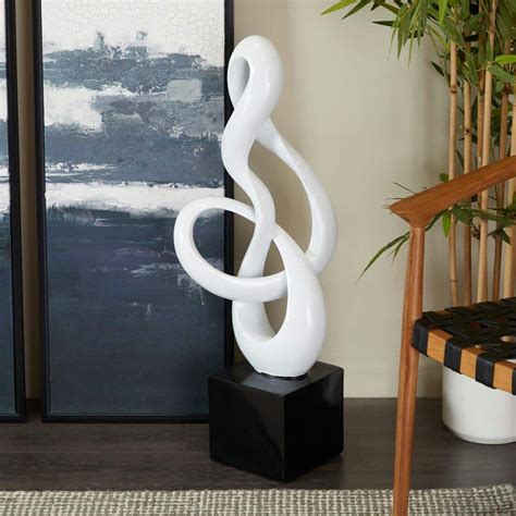 Litton Lane White Polystone Swirl Abstract Sculpture With Black Base