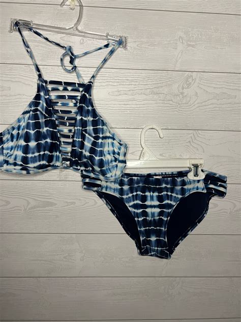 No Boundaries Blue Tie Dye Lattice Bikini Size Jr Gem