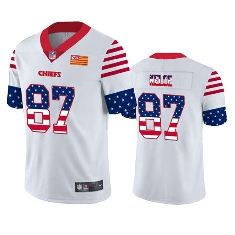 Kansas City Chiefs Travis Kelce 87 Retro Flag White Jersey