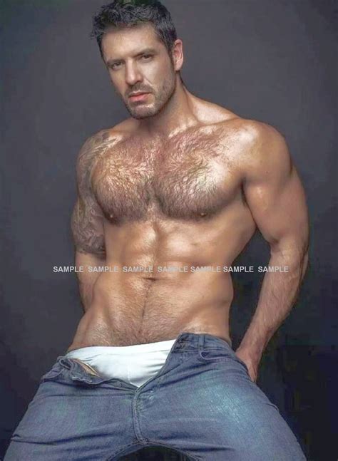Matted SHIRTLESS Photograph X H Handsome Hairy Muscular Dude In Blue Denim Jeans Male Gay