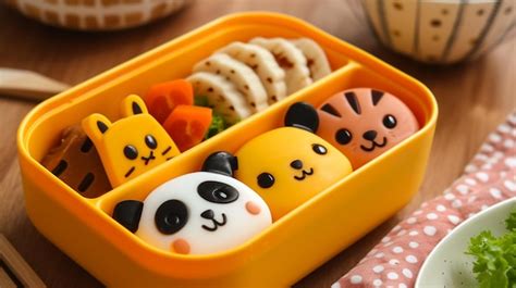 Premium Photo Adorable Animal Bento Box With Rice Balls Generative Ai