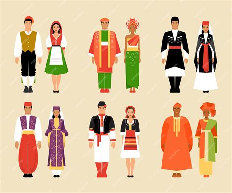 Premium Vector | Big set of national costumes. italian, indonesian