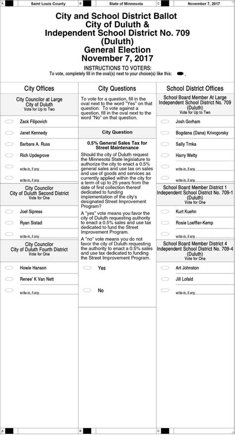 Duluth 2017 General Election Sample Ballot