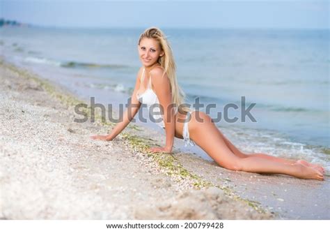 Sexy Blond Woman White Lingerie Lying Stock Photo Shutterstock