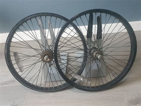 Black Bike Wheel Set 20″ Single Speed Bmx Bike Wheels Rare Free Uk