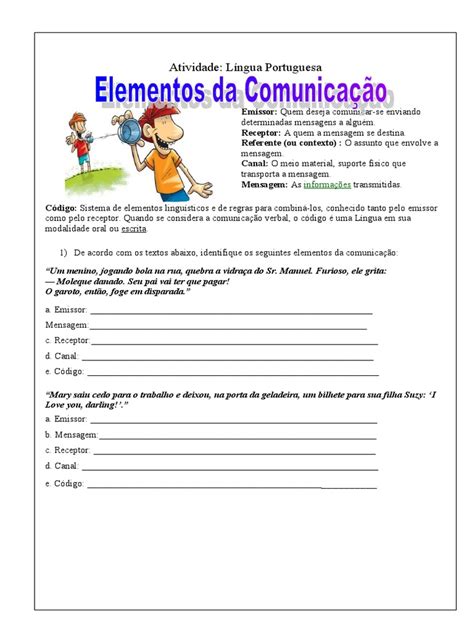 Atividades Elementos Da Comunicação - Elementos da Comunicação: Atividades 7º Ano | PDF