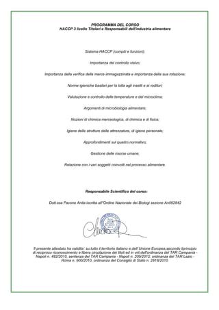 Attestato Liv Haccp G P Grussu Pdf