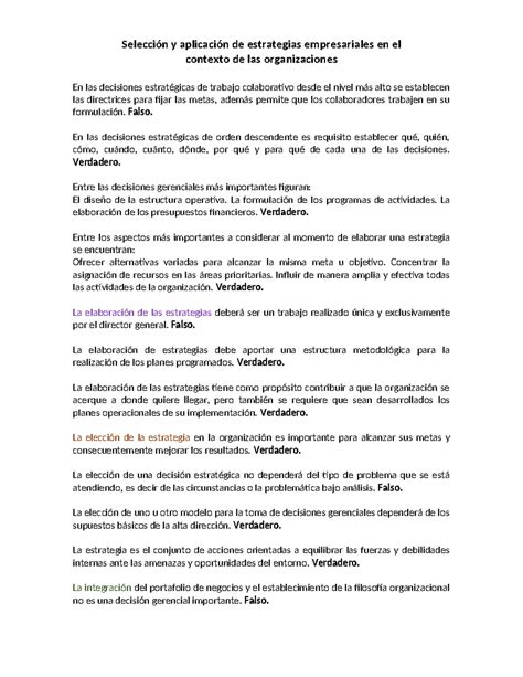 Examen Selección Y Aplicación De Estrategias Empresariales En El Contexto De Las Organizaciones