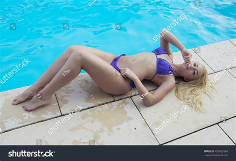 Elegant Sexy Blonde Woman Purple Bikini Stock Photo Shutterstock