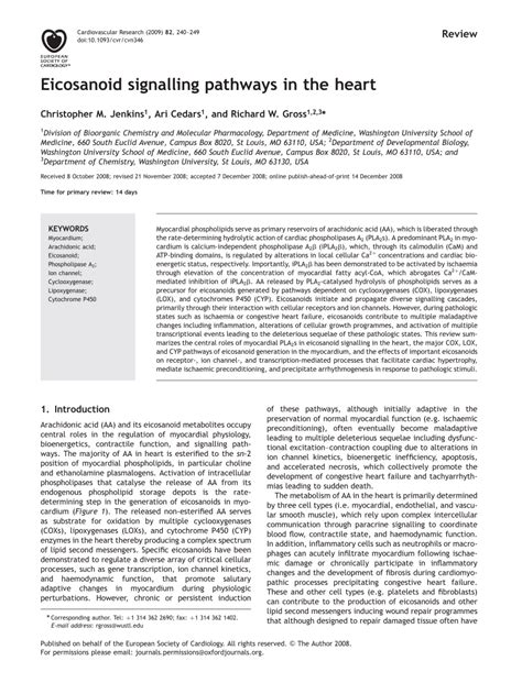 Pdf Eicosanoid Signalling Pathways In The Heart