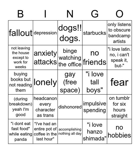 Alex S Gay Bingo Card