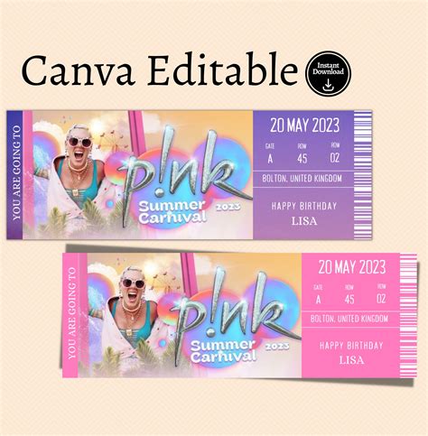Surprise Pink Concert Tickets Summer Carnival Tour 2023 Etsy