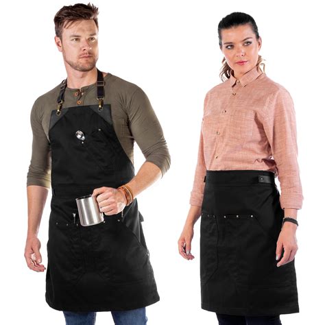 Barista Black Apron Black Or Brown Leather Straps And Loops Etsy