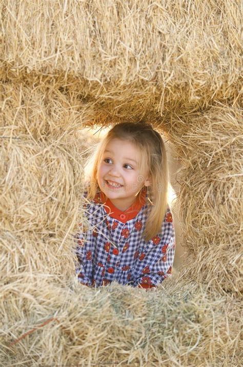 Petite Fille Blonde Dans Une Meule De Foin Photo Stock Image Du Robe