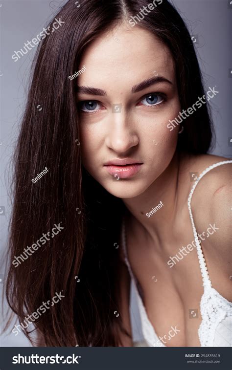 Studio Portrait Sexy Brunette White Lingerie Stock Photo 254835619 Shutterstock