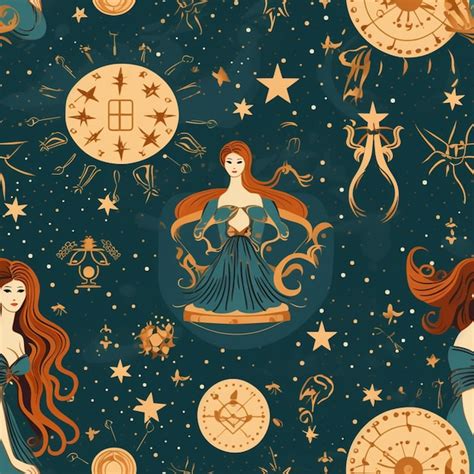 Premium Ai Image Seamless Pattern With Zodiac Signs And Beautiful