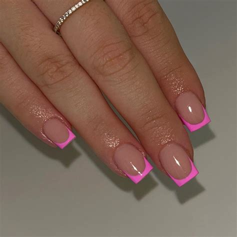 Amazon Pcs Hot Pink French Tip Press On Nails Short Square Nails Press Ons Short Fake