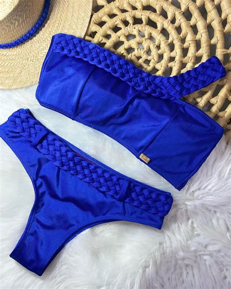 Womens Braided Bikini Set In Royal Blue Satin On Luulla