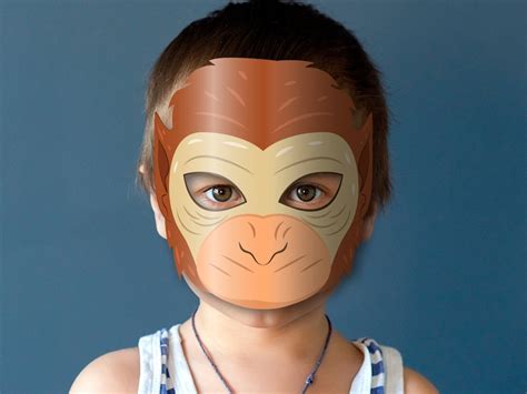 Monkey Mask Printable, Paper DIY for Kids and Adults. PDF Template. Instant Download. for ...