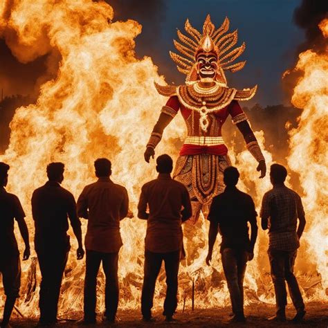 Premium AI Image | Dussehra Festival Ravan Dahan Burning