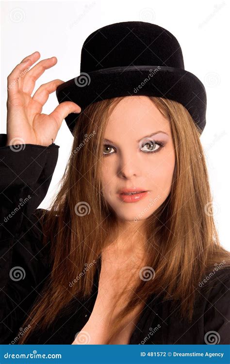 Redhead Top Hat Stock Photo Image Of Beautiful Brunette