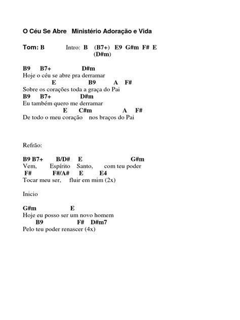 Letra O Ceu Se Abre - Letra da Música "O Céu Se Abre" | PDF