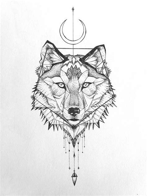 Geometric Wolf Tattoo Sketch
