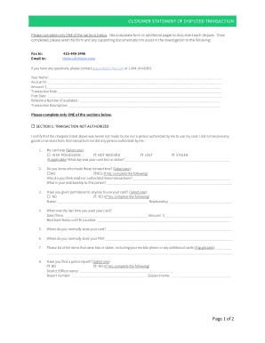 Form Chime Customer Statement Of Disputed Transaction Fill