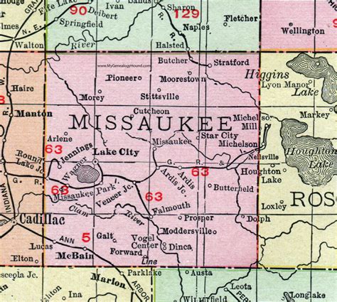 Missaukee County Michigan 1911 Map Rand Mcnally Lake City Mcbain