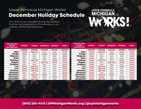 2023-24 Holiday Schedule - UP Michigan Works!