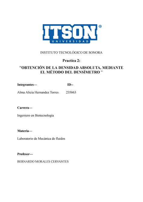 P2 ObtenciÓn De La Densidad Absoluta Mediante El MÉtodo Del