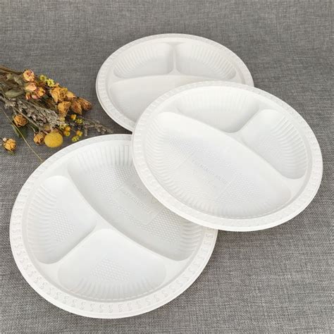 Inch Compartments Biodegradable Disposable Corn Starch Round Plate