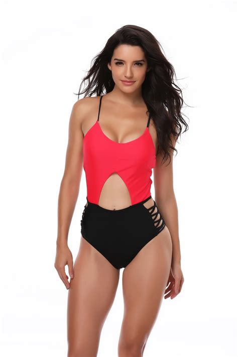 Sexy Patchwork Swimsuit 2018 Women One Piece Swimsuit With Pad Bodysuit