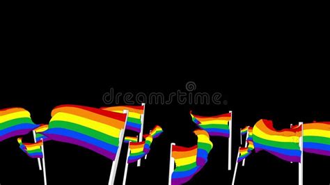 Rainbow Flags Lgbt Waving 3d Render With Flagpole On Chroma Key Gay