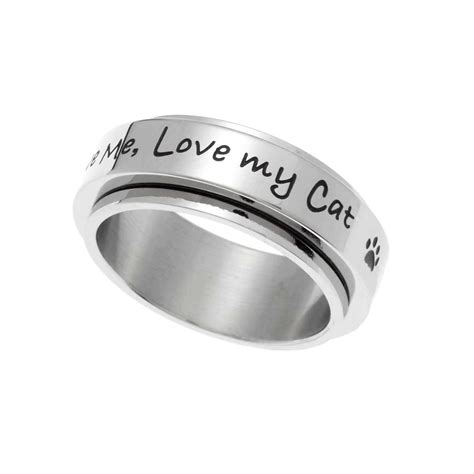 Love My Cat Stainless Steel Spinner Ring Engraved Lover Jewelry T