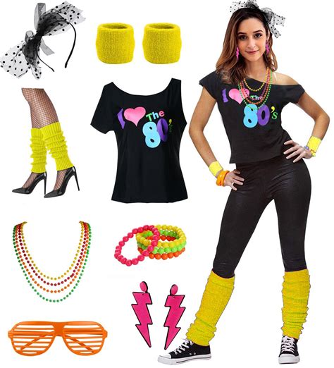 Adults Fundaisy 80s Womens Costume Accessories Outfit Dress For 1980s