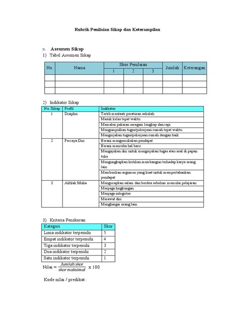 Rubrik Penilaian Sikap Dan Keterampilan Pdf