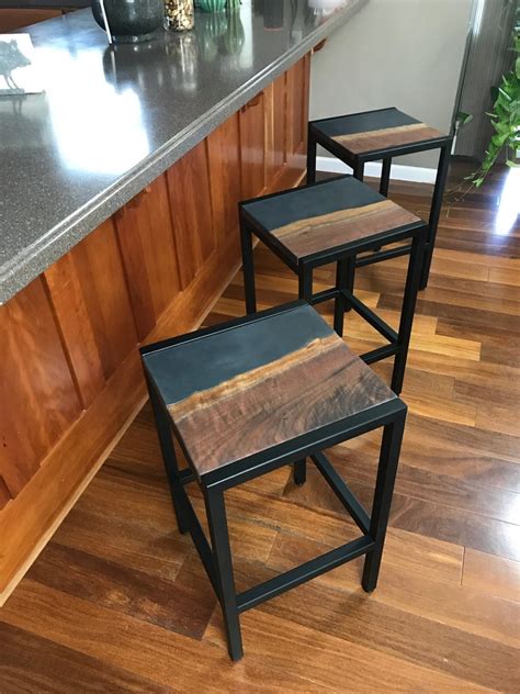 Live Edge Walnut And Concrete Bar Stools Handcrafted In Usa Etsy