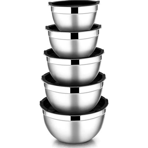 Mixing Bowls with Lids Set of 5, VeSteel Stainless Steel Black Mixing ...