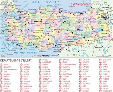 Carte de la Turquie Relief Administrative Régions Climat