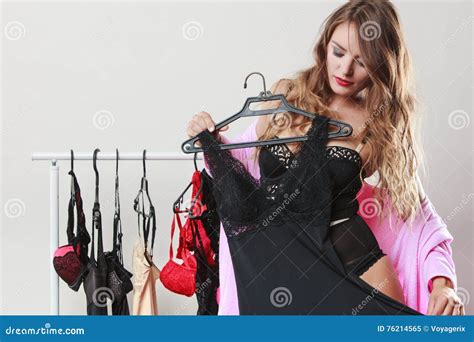 Woman Buyer In Shop With Lingerie Stock Image Image Of Shopping Clothing