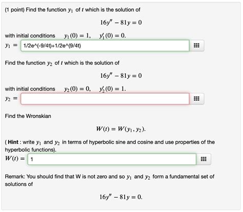 Solved 1 Point Find The Function Yı Of T Which Is The