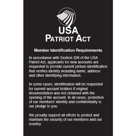 Wall Patriot Act Sign Member Identification W X H Mfblouin