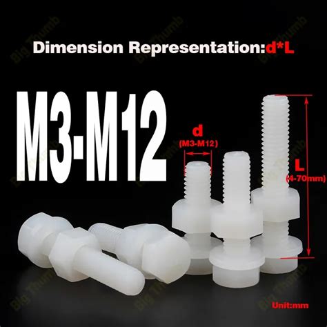 M3 M4 M5 M6 M8 M10 M12 Nylon Plastic Hex Bolts And Nuts And Nylon Flat