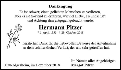 Traueranzeigen Von Hermann Pitzer Vrm Trauer De